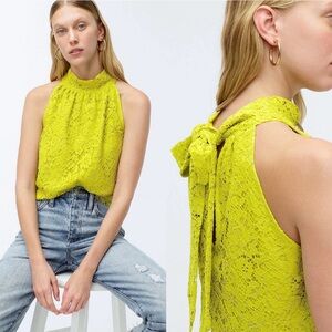 J.Crew Tie-Neck Lace Career Blouse in color Burnished Chartreuse NWT size XS
